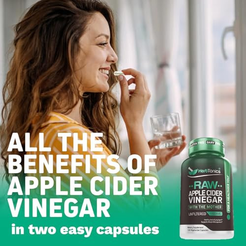 Herbtonics Raw Apple Cider Vinegar Capsules 1500mg with Mother | Weight Management, Detox & Digestion Formula with GLP-1 Support | Unfiltered ACV for
