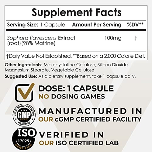 Matrine Capsules | 100mg | 98% | Sophora flavescens Extract | 60 ct
