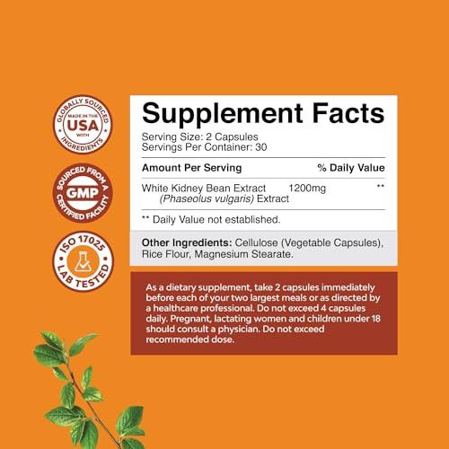 Pure White Kidney Bean Extract - AMPK Activator Pre Workout for Men and Women Natural Energy Supplement - Daily Fiber Supplement for Digestive Health