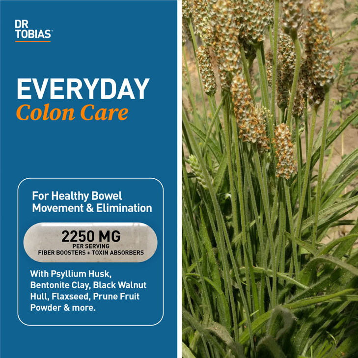 Dr. Tobias Psyllium Daily, Supports Healthy Bowel Movement, Psyllium Husk Capsules with Bentonite Clay, Flaxseed & Natural Ingredients, Daily Fiber S