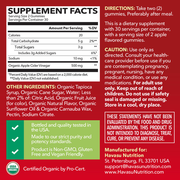 Apple Cider Vinegar Gummies - Organic ACV Vitamins for Digestive Health, Metabolism & Gut Support - 60 Count - Vegan, Non-GMO, Gluten-Free - Deliciou