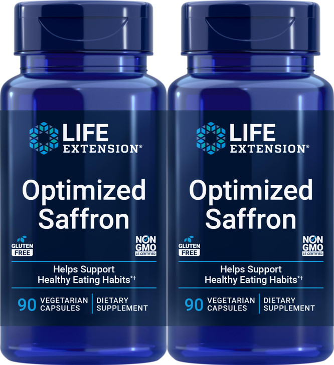 Life Extension Optimized Saffron Extract with Satiereal, 90 Vegetarian Capsules (Pack of 2)