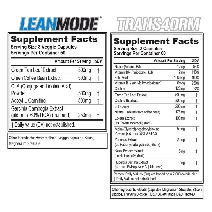 EVL Weight Loss Support Stack - Trans4orm Thermogenic Fat Burner & Metabolism Support Pills with Green Coffee Bean Extract and Forskolin Plus LeanMod