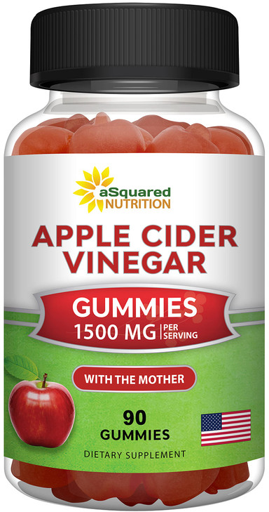 aSquared Nutrition Apple Cider Vinegar Gummies - 1500mg with The Mother - 90 ACV Gummies w/Vitamin B6 & B12, Folic Acid - Vegan Gummy Supplement Alte