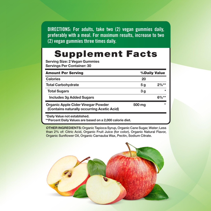 Nature's Truth Organic Apple Cider Vinegar Gummies | 60 Count | Vegan, Gluten Free & Non-GMO Supplement | USDA Organic | Apple Flavor