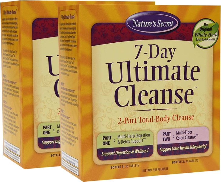 Nature's Secret 7 Day Ultimate Cleanse - 2 Part Total Body Cleanse Healthy Digestion & Elimination Support - Multi-Herb Detox Blend & Multi-Fiber Col