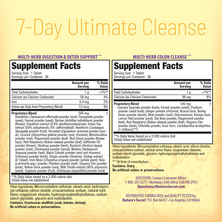 Nature's Secret 7 Day Ultimate Cleanse - 2 Part Total Body Cleanse Healthy Digestion & Elimination Support - Multi-Herb Detox Blend & Multi-Fiber Col
