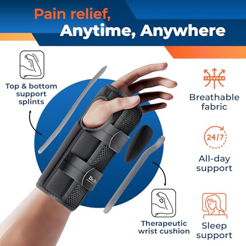 DR. BRACE Adjustable Wrist Brace Night Support for Carpal Tunnel, Doctor Developed, Upgraded with Double Splint & Therapeutic Cushion,Hand Brace for