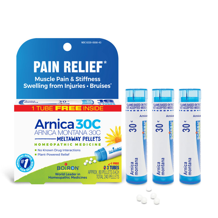 Boiron Arnica Montana 30C Homeopathic Medicine for Relief from Muscle Pain, Muscle Stiffness, Swelling from Injury, and Discoloration from Bruises -
