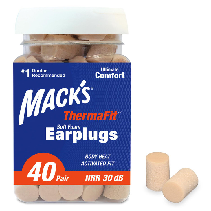 Macks ThermaFit Soft Foam Earplugs, 40 Pair - Comfortable Ear Plugs for Sleeping, Snoring, Work, Travel & Loud Events | Made in USA | Newly Upgraded