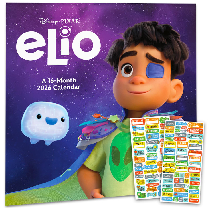 Disney Elio Calendar 2026 - Deluxe 2026 Elio Solis Movie Wall Calendar Bundle with Over 100 Reminder Stickers (Glordon Gifts, Office Supplies)