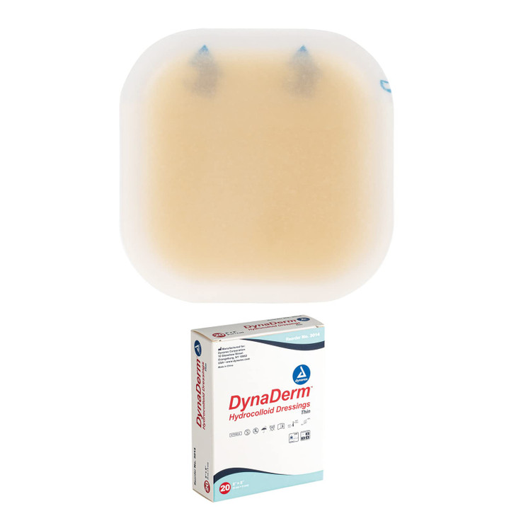 Dynarex DynaDerm Hydrocolloid Dressings, Sterile Moist Bandages Used for All Kinds of Wounds, 2" x 2," Thin & Latex-Free, Peel-Down Patches, 1 Box of