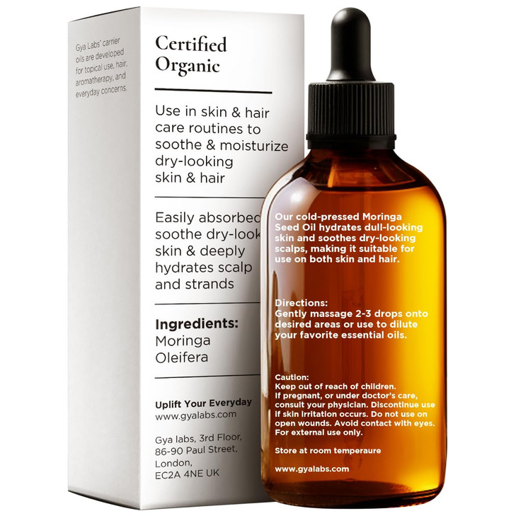 Gya Labs Moringa Seed Oil - 3.4 Fl Oz - Carrier Oil for Hair, Skin, Face, Scalp & Body Massage