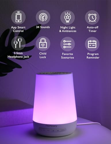 Baby Sound Machine, Momcozy White Noise Machine for Baby Sleeping with Night Light, Toddler Sleep Trainer 34 Soothing Sleep Sounds, Timer, App Remote