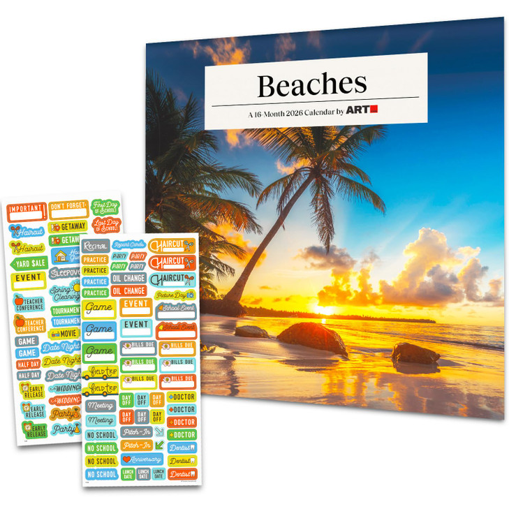 Tropical Beaches Calendar 2026 Mini Size - Deluxe 2026 Sandy Beaches 7" x 7" Wall Calendar Bundle with Over 100 Reminder Stickers (Vacation Gifts, Of