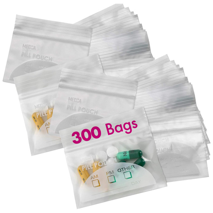 Pill Pouch Bags - (Pack of 300) 3" x 2.75" - BPA Free, Poly Bag Disposable Zipper Pills Baggies, Daily AM PM Travel Medicine Organizer Storage Pouche