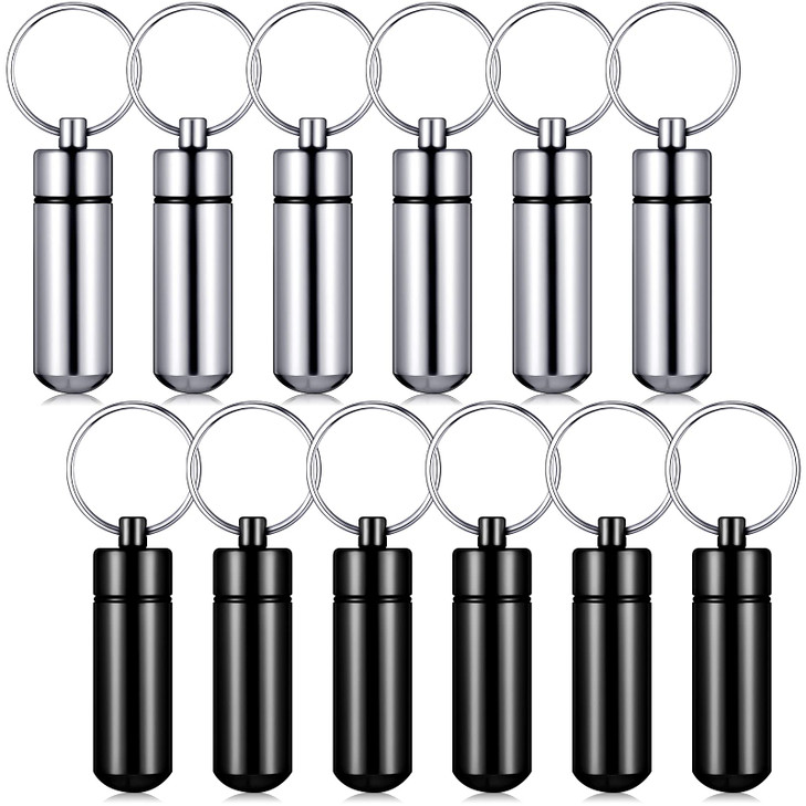 Patelai 12 Pcs Portable Keychain Pill Holder Mini Pocket Pill Case for Men Women Aluminum Geocache Containers Waterproof Metal Medicine Bottle Organi