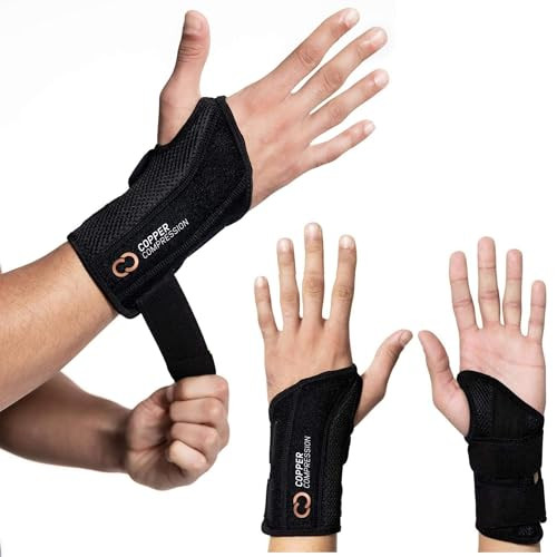Copper Compression Advanced Wrist Brace - Copper Infused Adjustable Orthopedic Support Splint for Pain, Carpal Tunnel, Arthritis, Tennis Elbow, Tendi