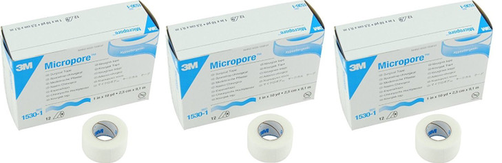 3M Micropore Paper Tape - White, 1" x 10yds CtNMNk, 3Pack (Box of 12)