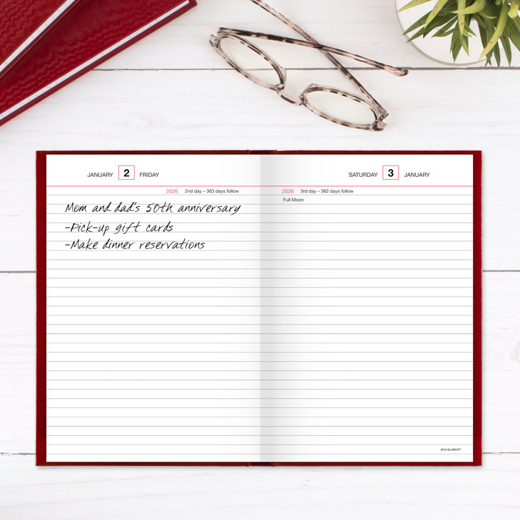 AT-A-GLANCE 2026 Diary, Standard Daily Diary, 5-3/4" x 8-1/4", Small, 12-Month, Hardcover, Red (SD3891326)