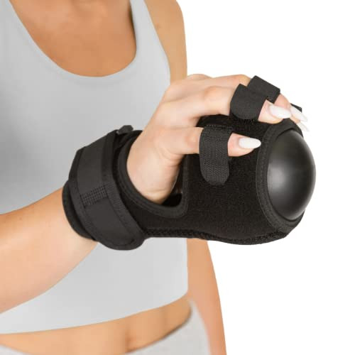 BraceAbility Anti Spasticity Splint - Contracture Stroke Resting Hand Orthosis Brace and Ball for Right or Left Cramp Relief, Twitching Pain, Recover