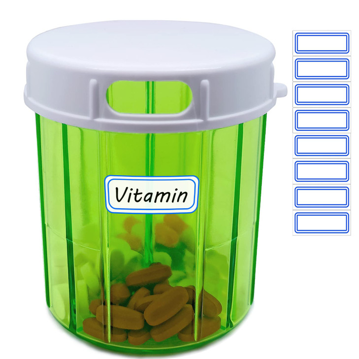 Vitamin Organizer Large Pill Dispenser 4 Compartment Portable Pill Organizer for Fish Oils, Vitamin, Supplements, Medication (Pill Container + Self A