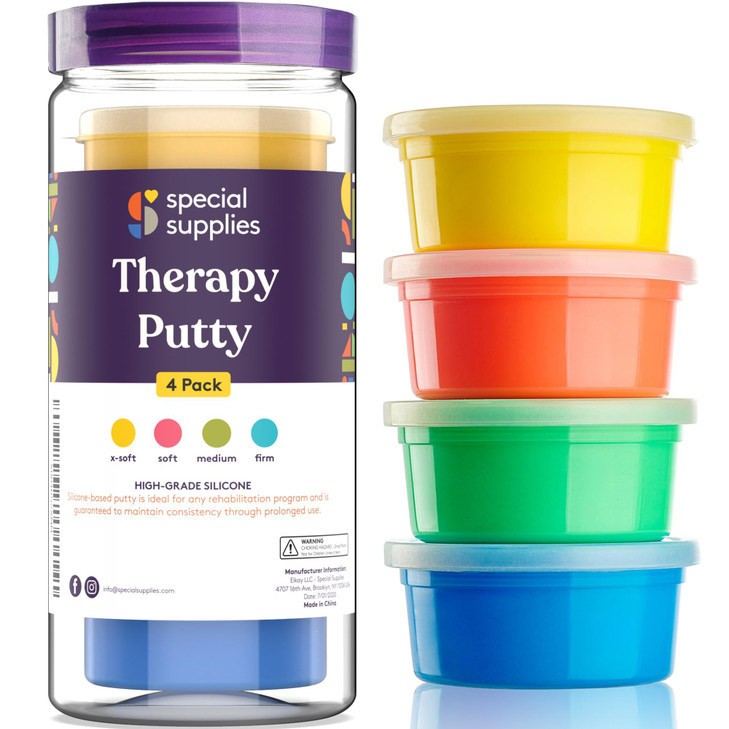 Special Supplies Therapy Putty for Teens and Adults - Resistive Hand Exercise Stress Relief Therapy Putty Kit, Set of 4 Strengths, Three Ounces of Ea