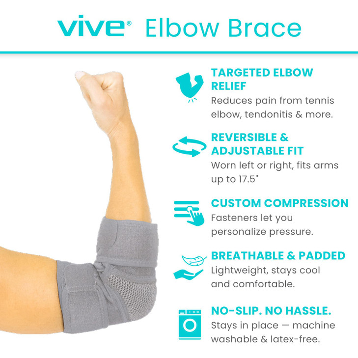 Vive Elbow Brace - Tennis Compression Sleeve - Wrap for Golfers, Bursitis, Left or Right Arm - Tendonitis Support Strap for Golf, Men and Women - Epi