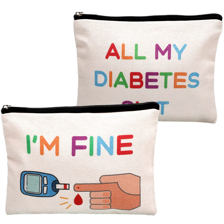 2 Pieces Diabetic Supplies All My Diabetes Funny Organizer Travel Bag Canvas Bag Diabetic Emergency Canvas Bag Toiletry Make up Zipper Pouch Case for