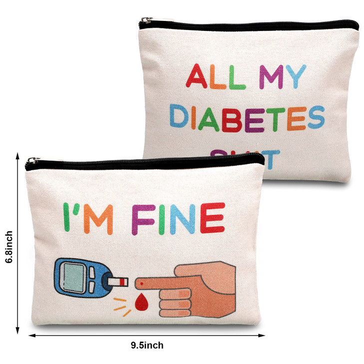 2 Pieces Diabetic Supplies All My Diabetes Funny Organizer Travel Bag Canvas Bag Diabetic Emergency Canvas Bag Toiletry Make up Zipper Pouch Case for