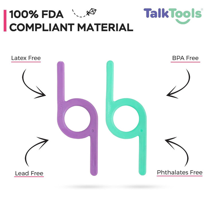 TalkTools Chewy | Oral Motor Sensory Tool for Kids and Toddlers | Therapy Tools to Improve Chewing and Biting (Green and Purple, 2 Count (Pack of 1))