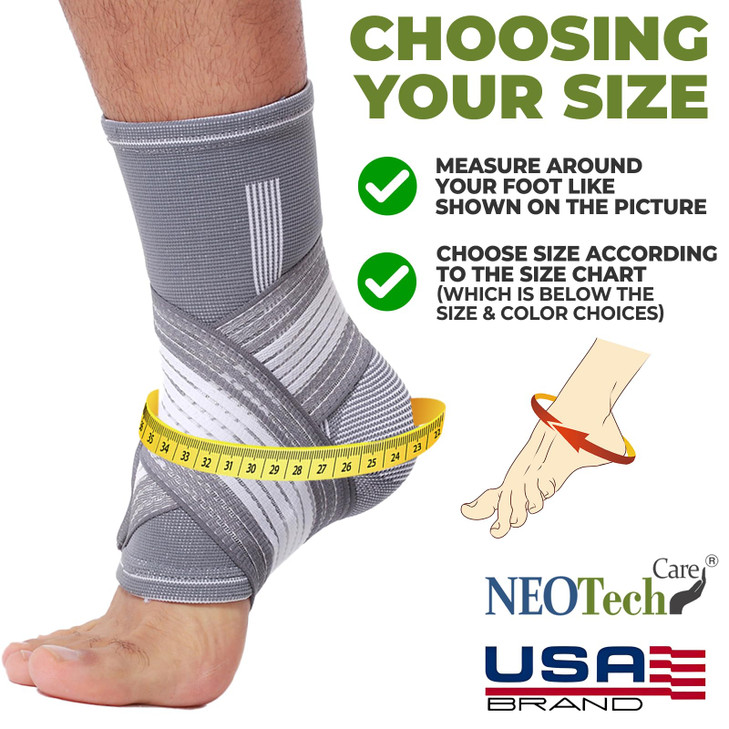NeoTech Care Adjustable Ankle Support Brace (Gray, Size L, 1 Unit)