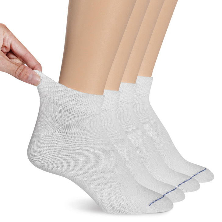 Dr. Scholl's Women's 4 Pack Diabetic & Circulatory Non-binding Low Cut Casual Sock, Solid White, Shoe Size 4-10 US
