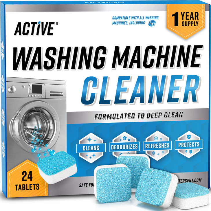 Washing Machine Cleaner Descaler 24 Pack - Deep Cleaning Tablets For HE Front Loader & Top Load Washer, Septic Safe Eco-Friendly Deodorizer, Clean In