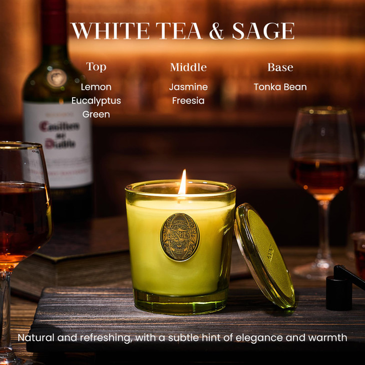 M&SENSE Natural Fresh Soy Candle | White Tea Sage & Matcha Green | 9.2 oz, 50H Burn Time | Luxury Scented Candle for Relaxation, Gifting, Home Décor