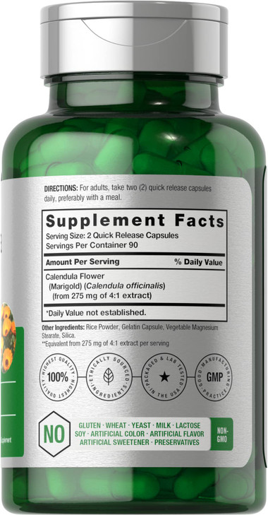Horbäach Calendula Flower Capsules | 180 Count | Marigold Extract | Non-GMO, Gluten Free Herbal Supplement