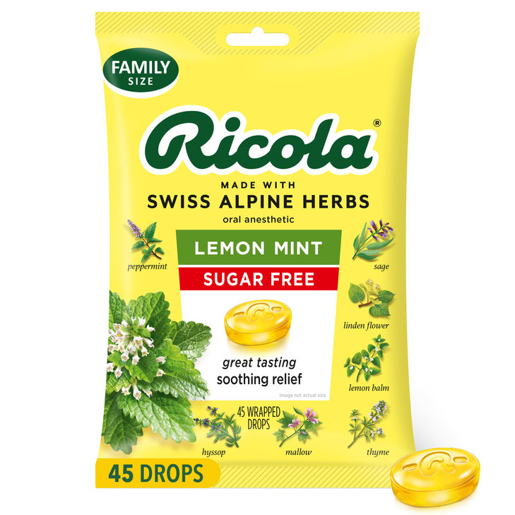 Ricola Big Bag Sugar Free Lemon Mint Cough Drops, 45 Drops, 1 Count