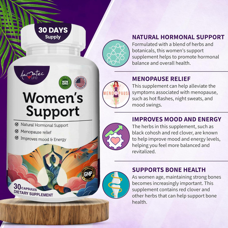 Aamatec Life Womens Support Supplement- Natural Hormone Regulation- Menopause Support Supplement- Estrogen Rich Supplement- Active Ingredients Pills