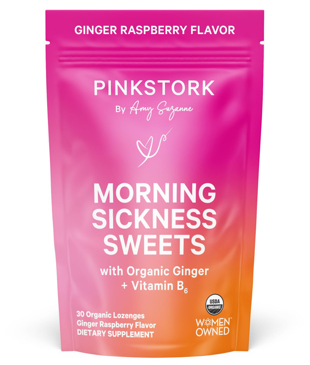 Pink Stork Morning Sickness Sweets, Organic Raspberry Ginger Candy with Vitamin B6, Support for Motion Sickness, Prenatal Heartburn - Pregnancy Must