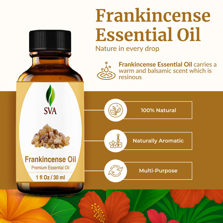 SVA Frankincense Essential Oil  1 Fl Oz  100% Natural Boswellia Carterii Oil - for Diffuser, Hair Care, Face, Skin Care, Aromatherapy, Scalp and Bo