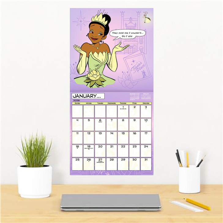 Disney Princess Calendar 2026 - Deluxe 2026 Princesses Wall Calendar Bundle with Over 100 Reminder Stickers Featuring Ariel, Belle, Cinderella, More