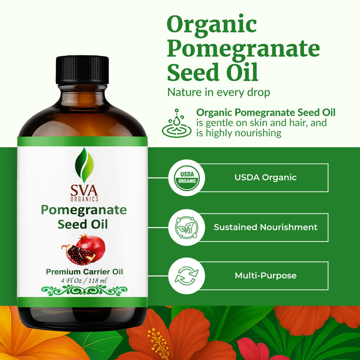 SVA Pomegranate Seed Organic - 4 Fl Oz  100% Natural Cold Pressed Organic Pomegranate Oil - for Face, Skin Care, Hair Care, Scalp Massage & Body Mas