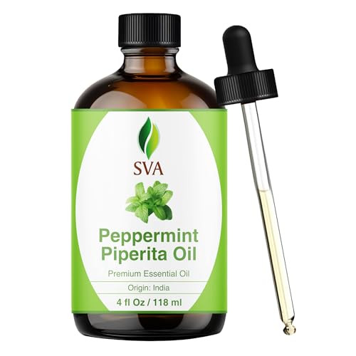 SVA Peppermint Piperita Essential Oil  4 Fl Oz  100% Natural Piperita Oil - for Diffuser, Hair Care, Face, Skin Care, Aromatherapy, Scalp and Body