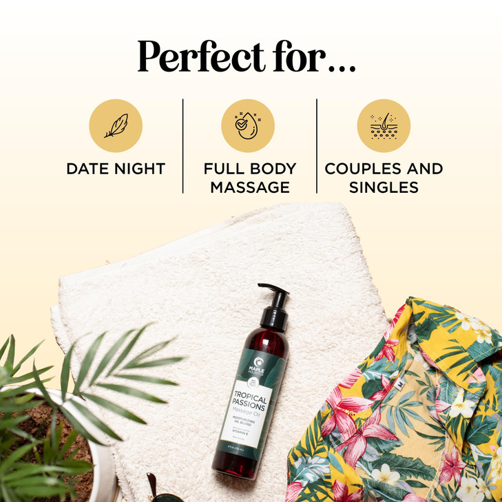 Tropical Sensual Massage Oil for Couples - Complete Relaxation Full Body Massage Oil for Date Night with Smooth Gliding Coconut and Sweet Almond Oil