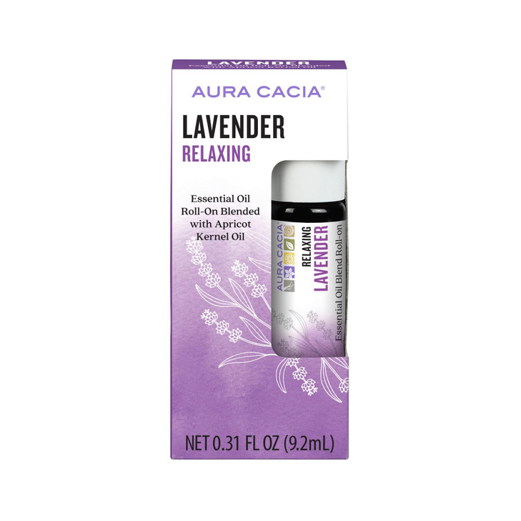 Aura Cacia Aromatherapy Roll-On, Lavender - Pre-Blended Essential Oils in Apricot Kernel Carrier Oil for a Relaxing and Soothing On-the-Go Experience