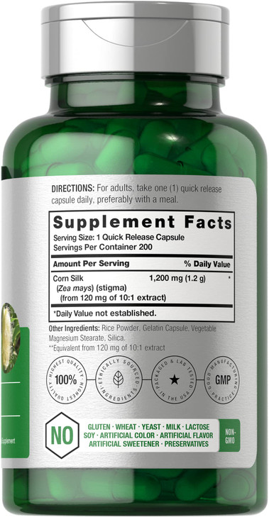 Horbäach Corn Silk Capsules | 200 Count | Non-GMO, Gluten Free Extract Supplement