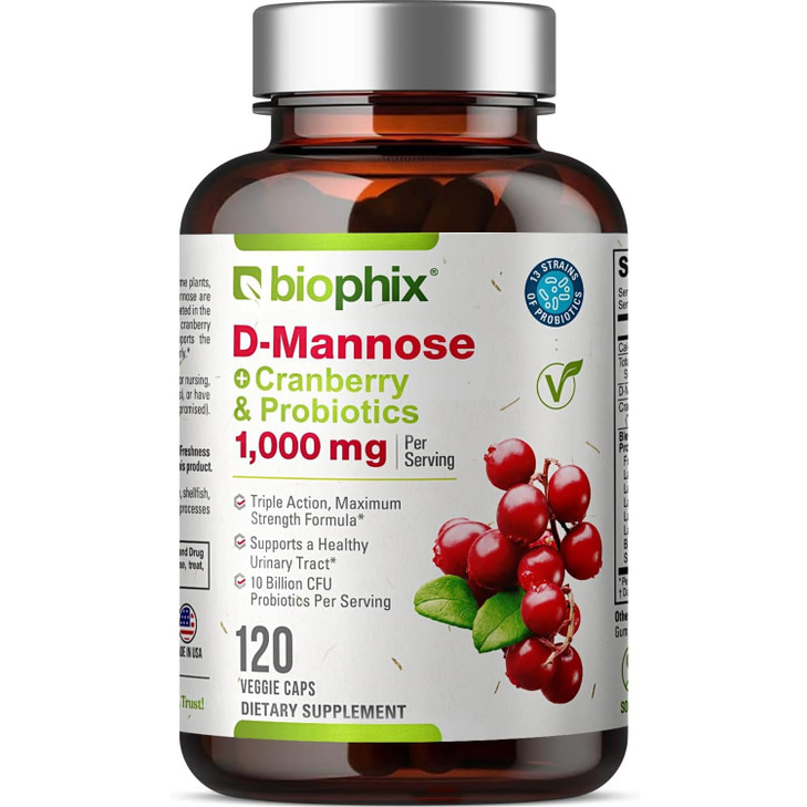 biophix D-Mannose 1000mg Capsules with Cranberry & Probiotics - D Mannose Supplements for Women - D-Mannose Pills for Urinary Tract & Bladder Health