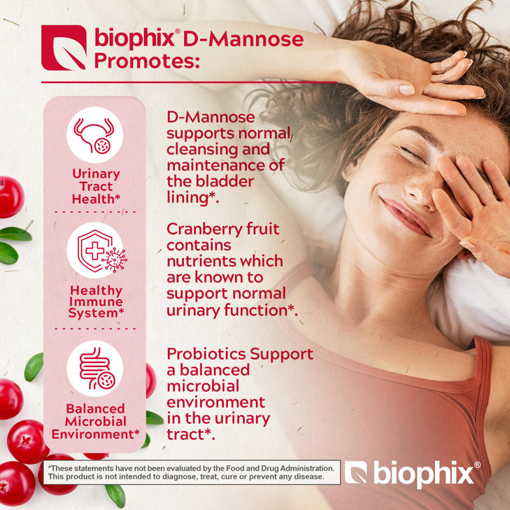 biophix D-Mannose 1000mg Capsules with Cranberry & Probiotics - D Mannose Supplements for Women - D-Mannose Pills for Urinary Tract & Bladder Health