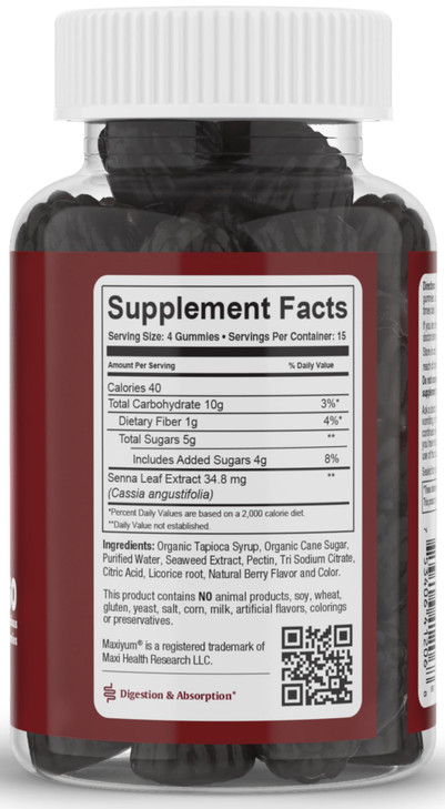 Maxi Health Natural Laxative Gummies for Adults and Kids  Non-GMO and Vegan Senna Stool Softener Gummies  Berry Flavor Chewable Laxatives for Const