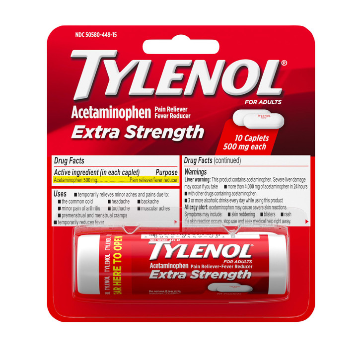 Tylenol Extra Strength 500 mg Acetaminophen Caplets, Pain Reliever & Fever Reducer, Acetaminophen for Minor Arthritis Pain, Headache, Backache & Toot